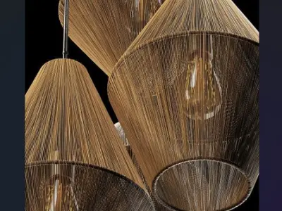 Lamp Wood Rattan Wicker 3D model