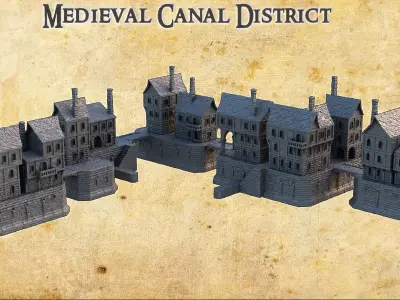 Medieval Canal District Tabletop Terrain 28 MM 3D print model