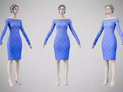 Dress 11 Very Light Blue With Design Low-poly 3D model