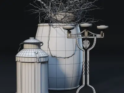 Decorative Set candle in vase and lantern 3D model