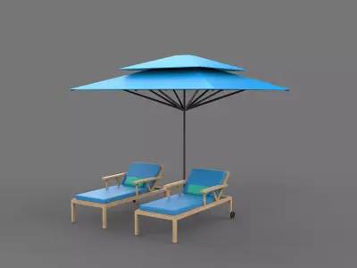 Recreation chair and umbrella  3D model