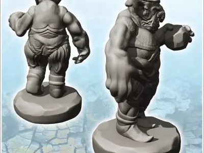 Curved-nosed troll with large hand and rock 15 - Medieval Fantas 3D print model