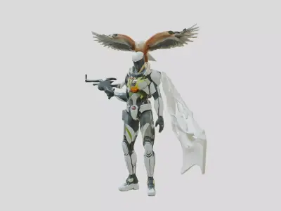 Cybernetic Soldier with Avian Companion Low-poly 3D model