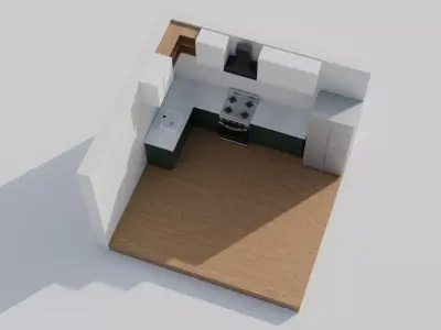 Modern L-Shaped Kitchen Interior Low-poly 3D model