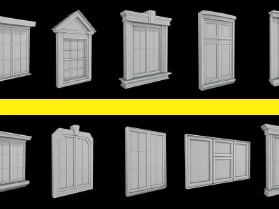15 Realistic Windows  GameReady And Lowpoly Free low-poly 3D model