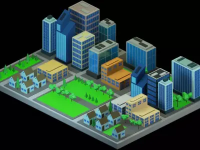 Isometric city Low-poly 3D model