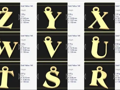 letter charm pendant set a to z 3D print model