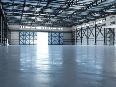 Industrial Hangar Hall Interior 3 Low-poly 3D model