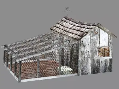 Chicken Coop With Cage Low Poly 3D Model Low-poly 3D model