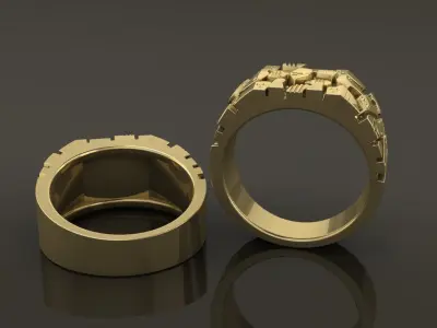 Gold Nugget Signet Ring Band Mix Size 3D print model
