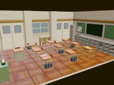 Cute Classroom Set Low-poly 3D model