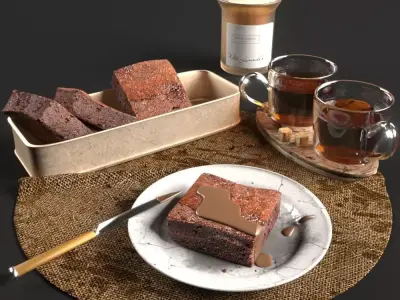 breakfast piece of chocolate cake on plate 3D model