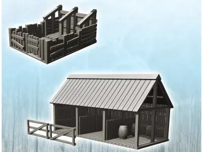 Set of two barns for farm animals and pigs 27 - Cowboy USA Ameri 3D print model