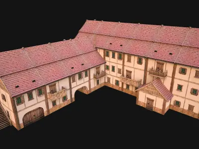Medieval Large Town House 3 Floors Low-poly 3D model