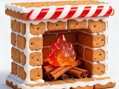 Gingerbread Cookie Fireplace 3D Model Sweet Cozy Hearth Low-poly 3D model