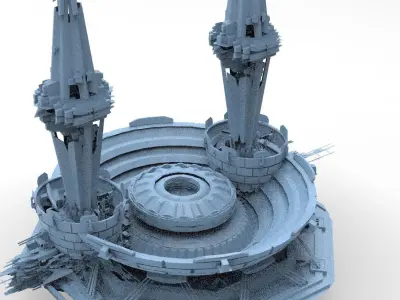 Core crystal Shard Bridge Buildings Full Kitbash 3D model