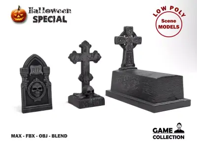 Gravestones halloween Low-poly 3D model