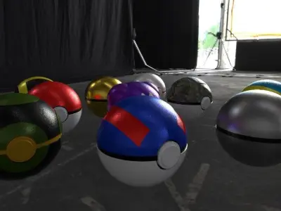 Collection Pokeball three pokemon balls Low-poly 3D model
