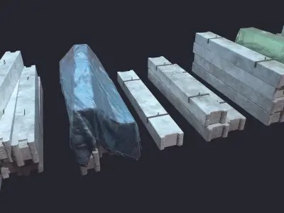 Concrete Beam Well Low-poly 3D model