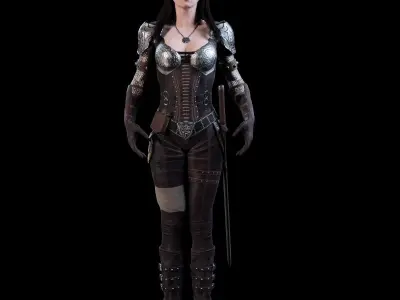 3D Warrior Female model Low-poly 3D model