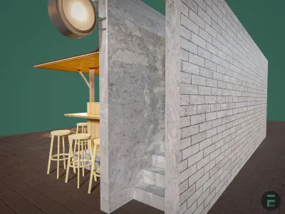 Japanese street Ramen shop counter 3D model