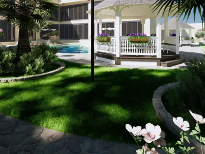 Beach swimming pool Low-poly 3D model