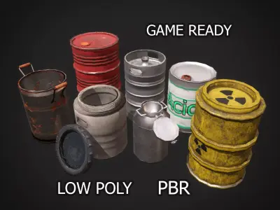 Barrel Pack Low-poly 3D model