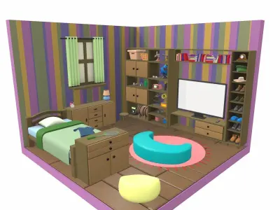Isometric cartoon bedroom 04 3D model