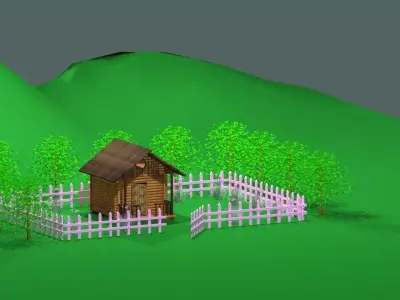3Ds Max Editable Wooden Cottage in Meadow  3D model