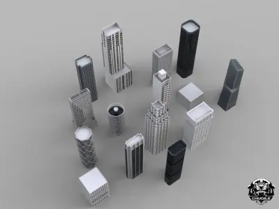 City Kitbash Collection Cityscape Low-poly 3D model