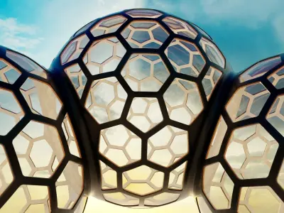 9 fused glass hexagon sci fi spherical domes 3D model