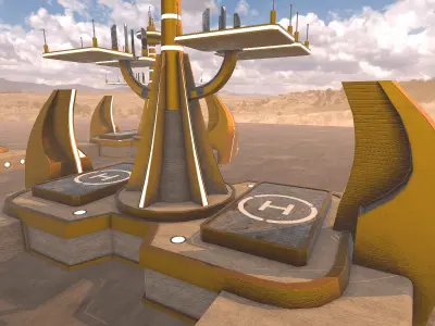 SciFi Desert Helioport Low-poly 3D model