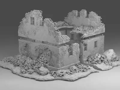Destroyed residential building 3D print model