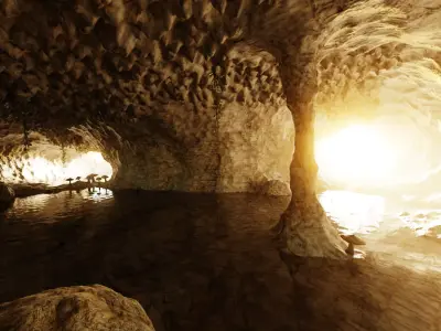 Cave V11 - Complex Cave Environment with Water and Vegetation 3D model