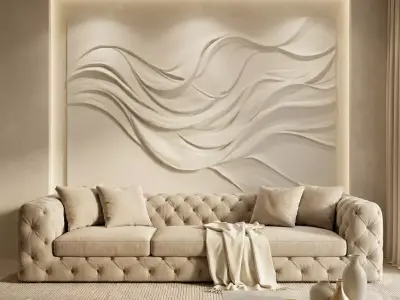 Modern wavey Relief Panel Wall Decor Set STL Mural CNC 362 3D model
