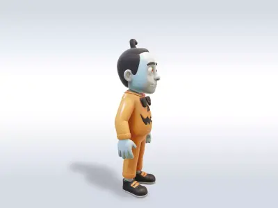 Cheerful Pumpkin Boy Halloween Character 3D model 5