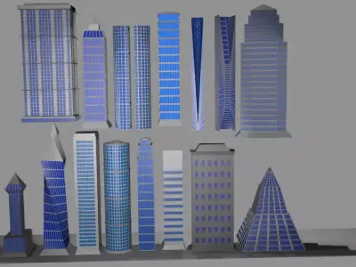 15 contents city package containing 15 towers cartoon Low-poly 3D model