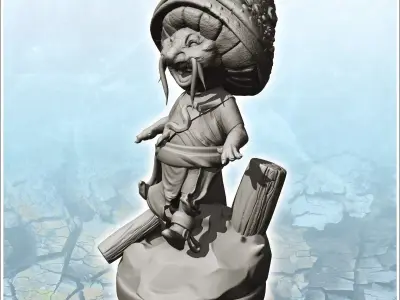 Creature with mushroom hat and oriental outfit 5 - Medieval Fant 3D print model