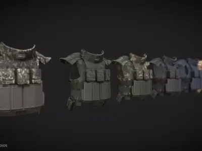 Scifi Military Vest Body Armor Camo Bundle 3D model