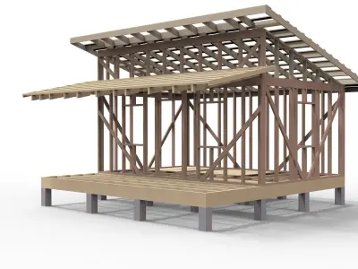 Wooden frame house Low-poly 3D model