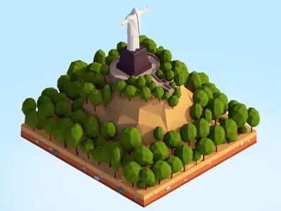 Low Poly Christ Redeemer Landmark Low-poly 3D model