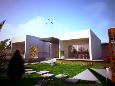 3D Model Modern Hillside House in Beirut  Low-poly 3D model
