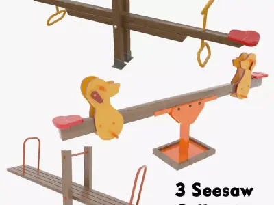 3 Seesaw  Collection Playground Wooden Seesaw Teeter Totter 3D Model Pack