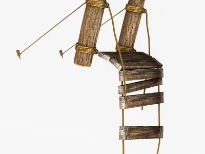 Broken plank bridge Low-poly 3D model