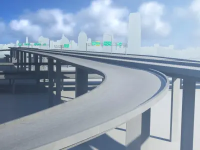 Freeway01 empty highway with bridge over it 3D model
