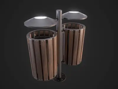 Wood Trash Bin Low-poly 3D model