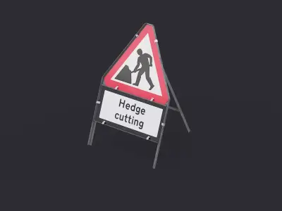 Men At Work Hedge Cutting Triangular Road Sign Low-poly 3D model