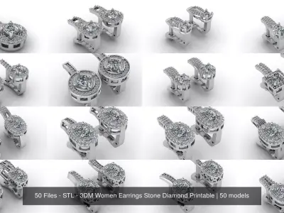 50 Files - STL - 3DM Women Earrings Stone Diamond Printable 3D Model Pack
