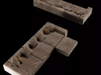 Modern angle sofa 2 with pillow 3D model