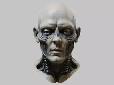 Fantasy Giger Alien Man head bust Low-poly 3D model